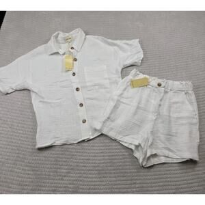 Love Notes Set Womens Small Guazy Knit Shorts & Top White Beachy Preppy